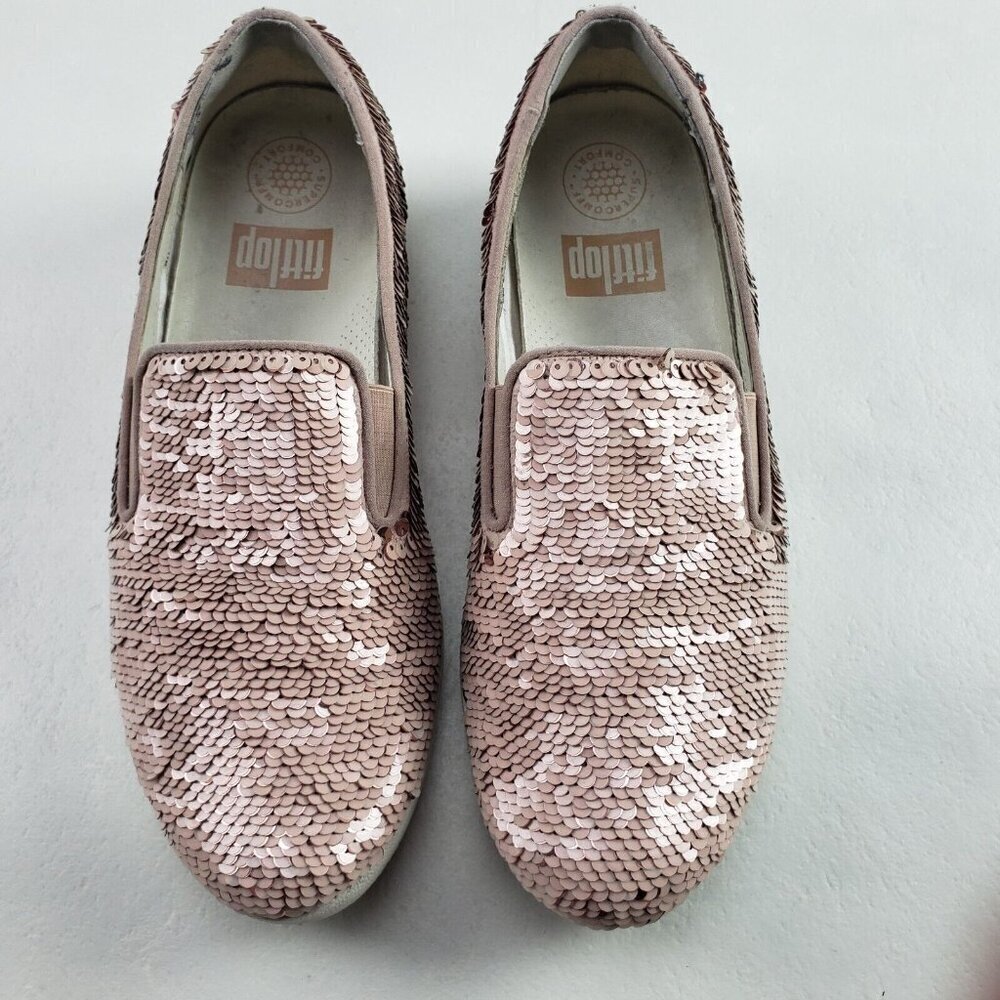 Fitflop Superskate Sequin Loafer Shoe Womens 6.5 Pink Slip On Comfort Shoe - Picture 2 of 10